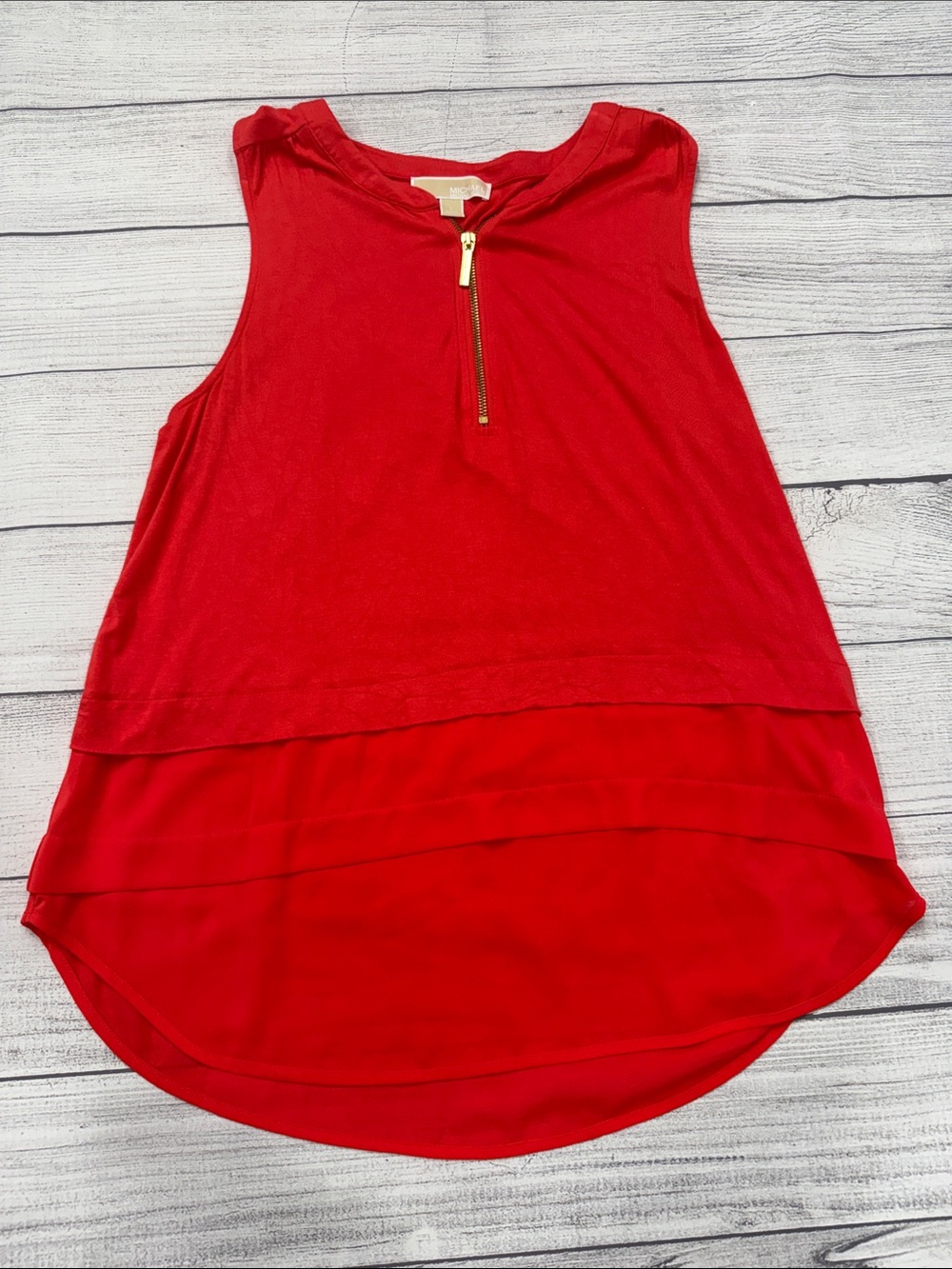 Michael Kors Red Sleeveless Layered Zip Front Tunic Top Women's Size Large